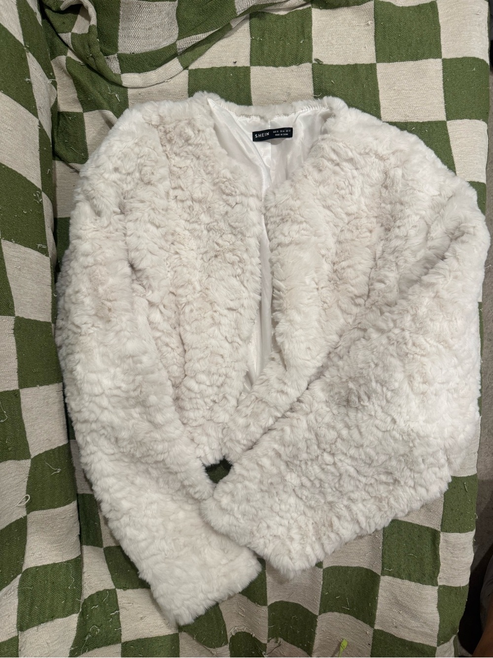 SHEIN Women's White Cropped Fuzzy Jacket